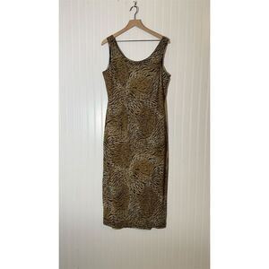 M.H.M. Melissa Harper Leopard Midi Dress 12 Sleeveless GlamY2K Retro MobWife VTG